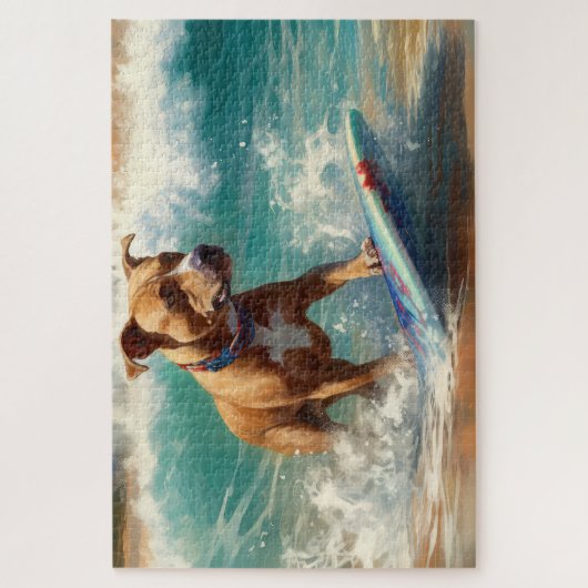 アメリカ(犬)スタッフォードビーチ絵画サーフィン ジグソーパズル (縦)
