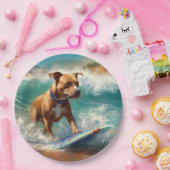 アメリカ（犬）スタッフォードビーチ絵画サーフィン ペーパープレート (パーティー)