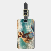 アメリカ(犬)スタッフォードビーチ絵画サーフィン ラゲッジタグ (正面縦)