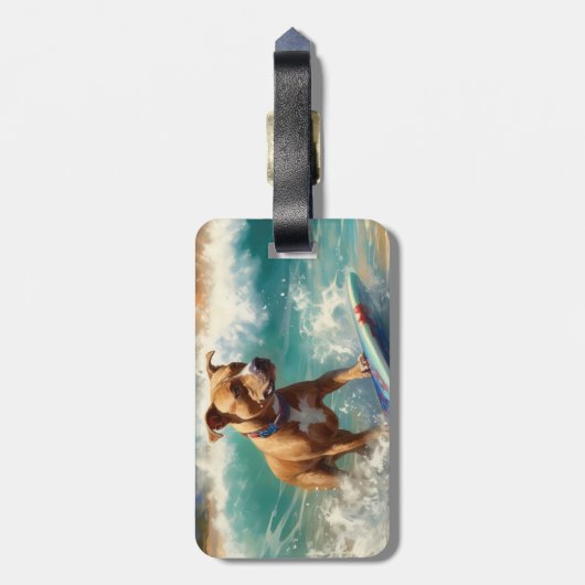 アメリカ(犬)スタッフォードビーチ絵画サーフィン ラゲッジタグ (裏面縦)