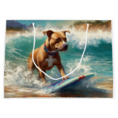 アメリカ（犬）スタッフォードビーチ絵画サーフィン ラージペーパーバッグ (正面)
