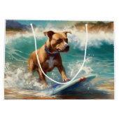 アメリカ（犬）スタッフォードビーチ絵画サーフィン ラージペーパーバッグ (裏面)