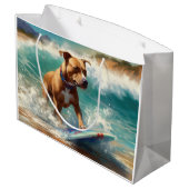 アメリカ（犬）スタッフォードビーチ絵画サーフィン ラージペーパーバッグ (裏面アングル)