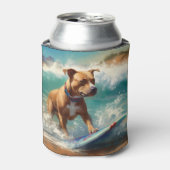 アメリカ（犬）スタッフォードビーチ絵画サーフィン 缶クーラー (缶正面)