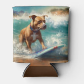 アメリカ（犬）スタッフォードビーチ絵画サーフィン 缶クーラー (正面)