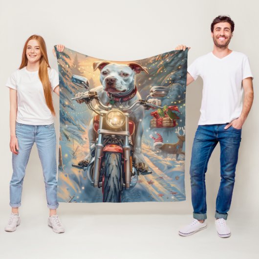 アメリカ(犬)スタッフォードライディングオートバイクリスマス フリースブランケット (インサイチュ)