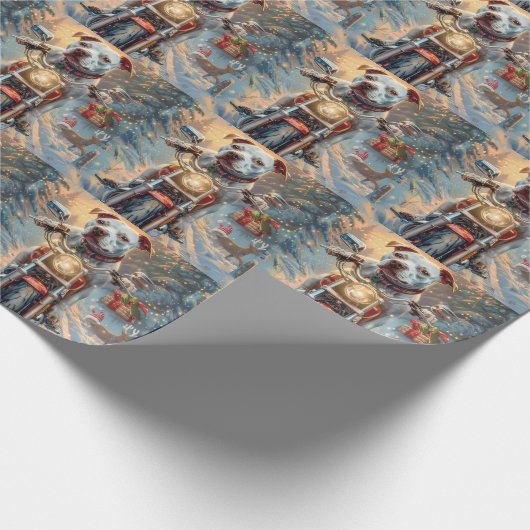 アメリカ(犬)スタッフォードライディングオートバイクリスマス ラッピングペーパー (角)