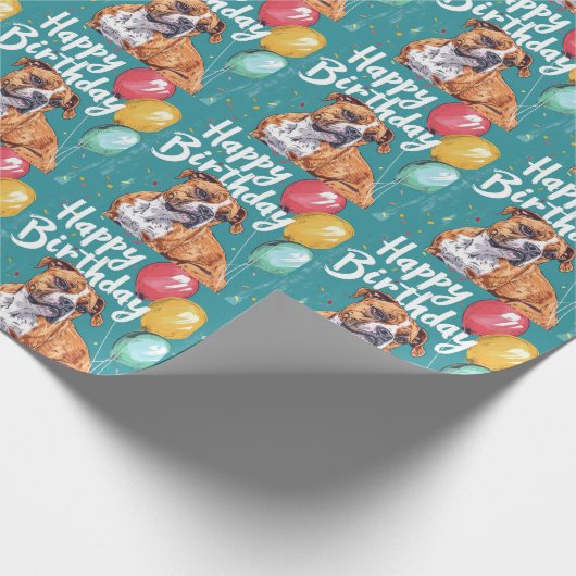 アメリカ(犬)スタッフォード吹き出し誕生日 ラッピングペーパー (角)