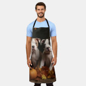アメリカ（犬）スタッフォード子犬の秋の喜び エプロン (着用した状態)