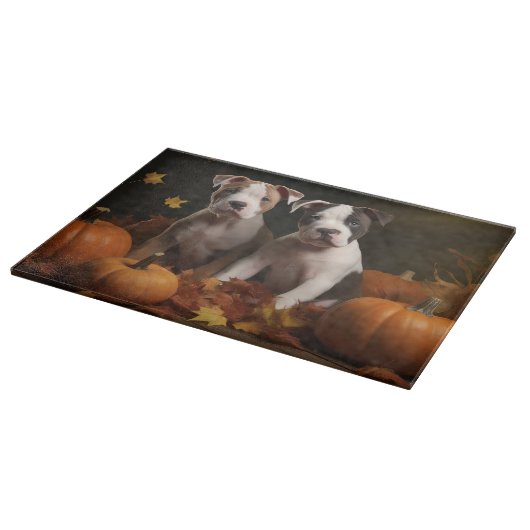 アメリカ(犬)スタッフォード子犬の秋の喜び カッティングボード (角)