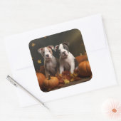 アメリカ(犬)スタッフォード子犬の秋の喜び スクエアシール (封筒)