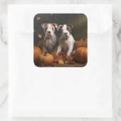 アメリカ（犬）スタッフォード子犬の秋の喜び スクエアシール (バッグ)