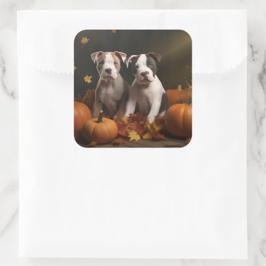 アメリカ（犬）スタッフォード子犬の秋の喜び スクエアシール (バッグ)
