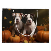 アメリカ（犬）スタッフォード子犬の秋の喜び ラージペーパーバッグ (裏面)
