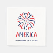 アメリカ | 紅白花火と青花火 スタンダードカクテルナプキン (正面)