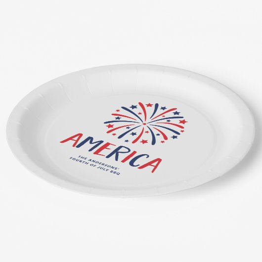アメリカ | 紅白花火と青花火 ペーパープレート (アングル)