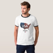 アメリカ – 自由の国 | レトロ愛国的リンガー Tシャツ (正面フル)