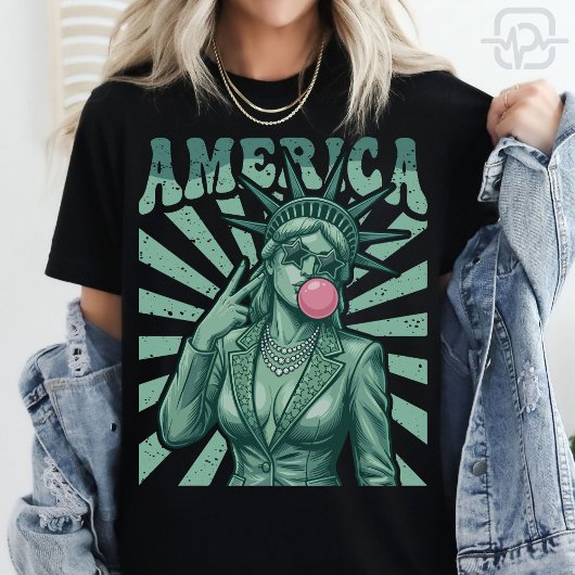 アメリカ 自由の女神 キャンディカラーの愛国的なUSA Tシャツ