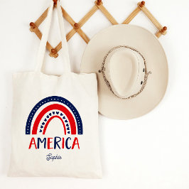 アメリカ | 赤い白と青の虹 トートバッグ