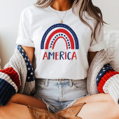 アメリカ | 赤い白と青の虹 Tシャツ