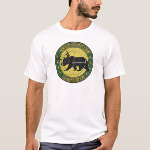 アメリカ((雄ジカの)枝角のロゴのおもしろいくま)のビールハンター Tシャツ
