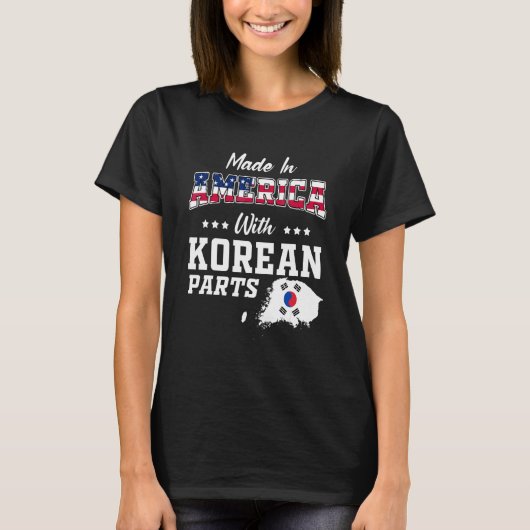 アメリカ 韓国 パーツ 韓国地図 アメリカ国旗 根 Tシャツ (正面)