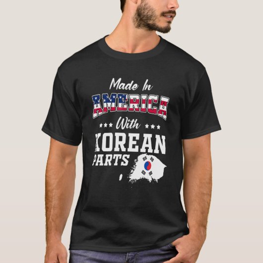 アメリカ 韓国 パーツ 韓国地図 USAフラグ 根 Tシャツ (正面)