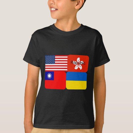 アメリカ+香港+台湾+ウクライナ+自由同盟 Tシャツ (正面)