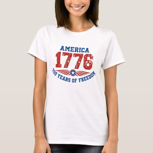 アメリカ 1776 自由の250年 ダストレス加工 Tシャツ (正面)