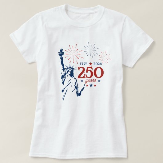 アメリカ 1776 - 2026 250周年記念 自由の女神 Tシャツ (デザイン正面)