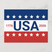 アメリカ 1776 2026 250周年 赤 白 青 ポストカード (正面)