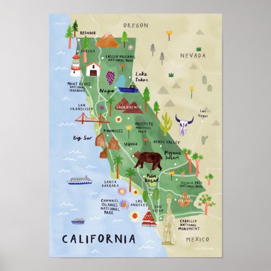 "アメリカ： 2021/hetute Kalifornien - Nationalpark Kart ポスター (正面)