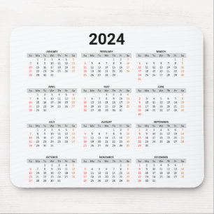 アメリカ 2024年 1年全体の簡単なカレンダー マウスパッド