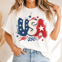 アメリカ 250 ブラシストローク スター 赤 白 青 Tシャツ