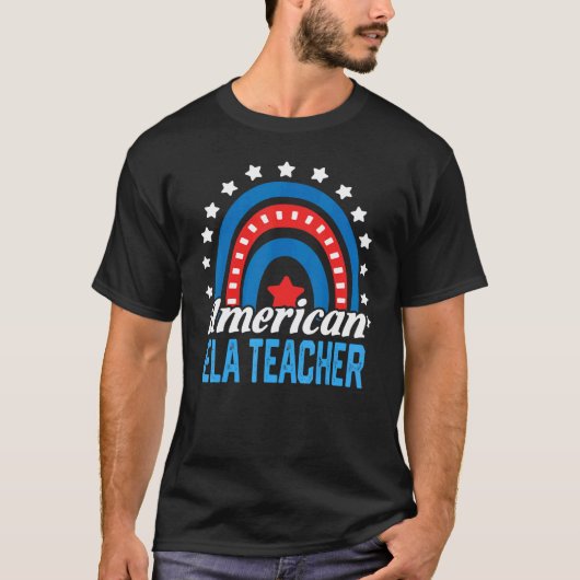 アメリカ Ela 先生 虹 アメリカ国旗 7月4日 Tシャツ (正面)