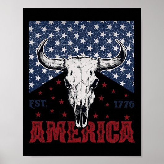 アメリカEst 1776牛スカルおもしろい7月4日 ポスター (正面)