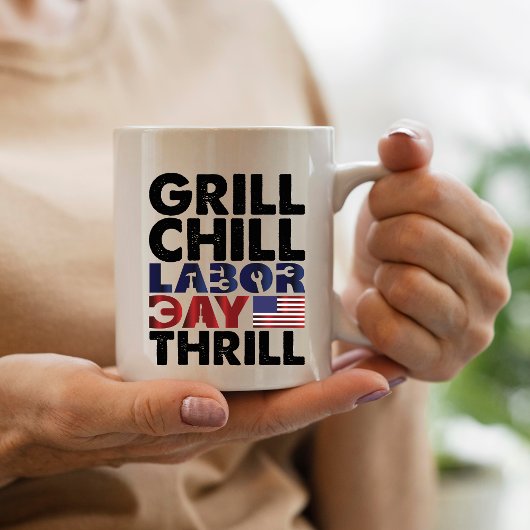 アメリカGrill Chill Labor DayスリルBBQパーティー コーヒーマグカップ
