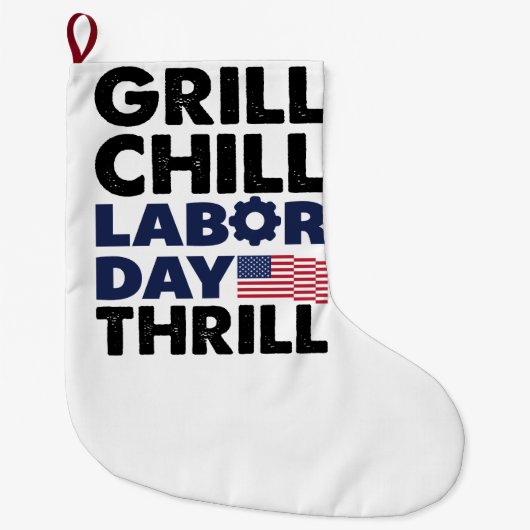アメリカGrill Chill Labor DayスリルBBQパーティー ラージクリスマスストッキング (正面)