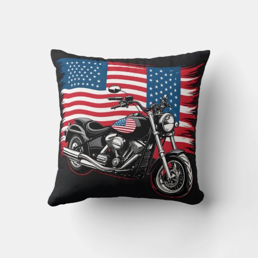 アメリクラシックカ国旗で飾られたオートバイ クッション (裏面)