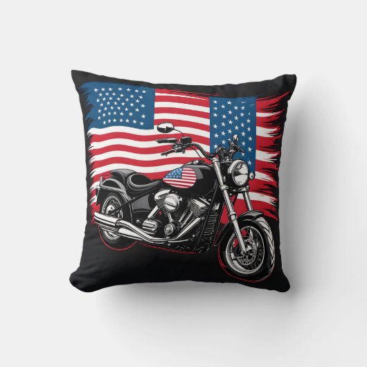 アメリクラシックカ国旗で飾られたオートバイ クッション (正面)