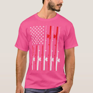 アメリクールカ国旗魚釣りロッド魚釣り Tシャツ