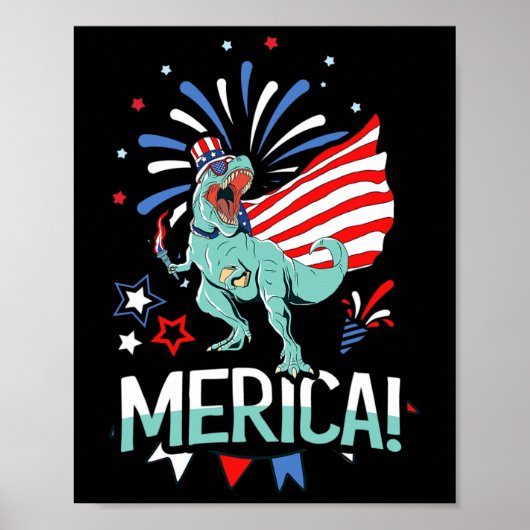 アメリザウルスレックスアメリカ国旗の独立記念日メール ポスター (正面)