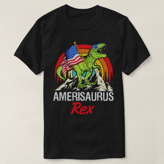  アメリザウルスレックス恐竜アメリカ国旗7月4日  Tシャツ