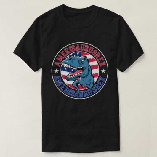 アメリザウルスレックス恐竜アメリカ国旗7月4日 Tシャツ (デザイン正面)