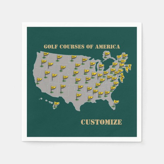 アメリパーソナライズされたカのゴルフコース地図ナプキンス スタンダードカクテルナプキン (正面)
