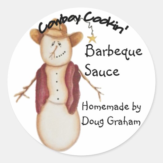 アメリパーソナライズされたカーナカウボーイ雪だるまジャールラベル ラウンドシール (正面)