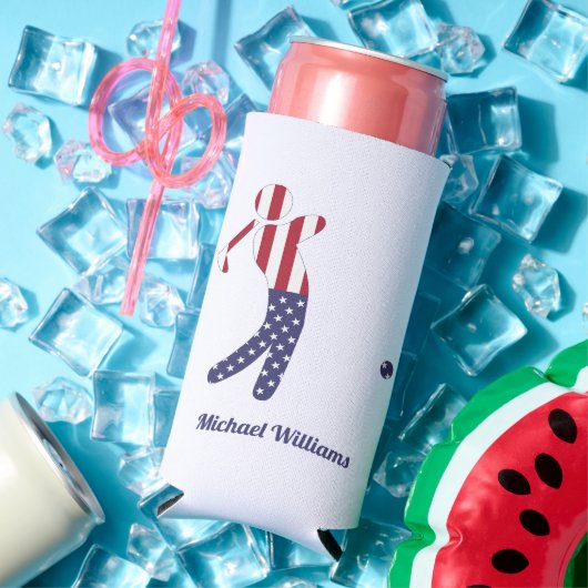 アメリパーソナライズされたカ国旗のゴルフプレーヤー スリム缶クーラー (インサイチュ 夏)