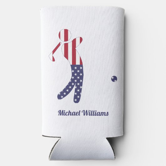 アメリパーソナライズされたカ国旗のゴルフプレーヤー スリム缶クーラー (裏面)