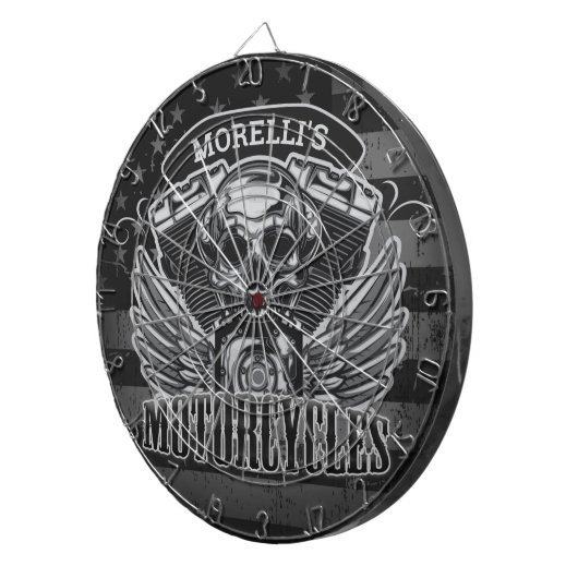 アメリパーソナライズされたカ国旗バイクもしくは自転車に乗る人スカルバイク ダーツボード (正面右)