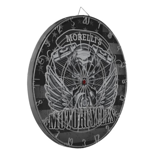 アメリパーソナライズされたカ国旗バイクもしくは自転車に乗る人スカルバイク ダーツボード (正面左)